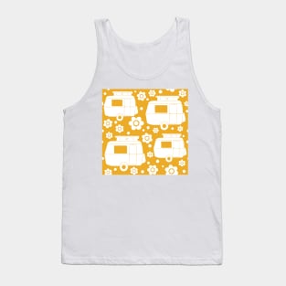 Daisy Polka Dot Vintage Caravan Pattern in Mustard Yellow and White Tank Top